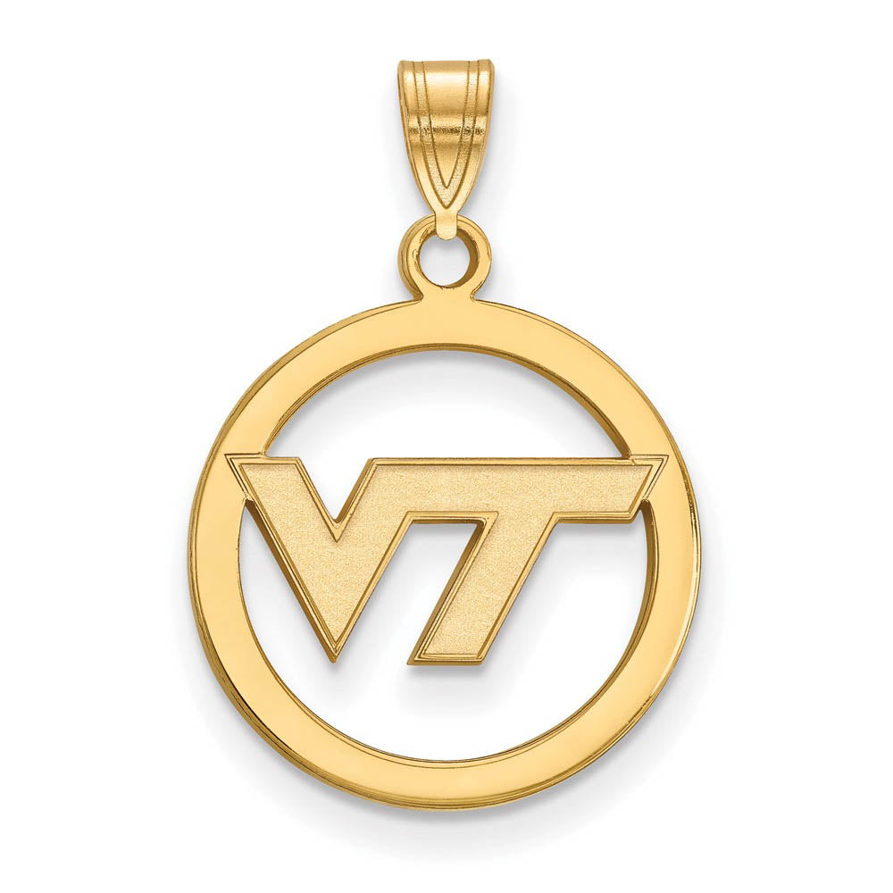14k Gold Plated Silver Virginia Tech Small Logo Circle Pendant, Item P25146 by The Black Bow Jewelry Co.