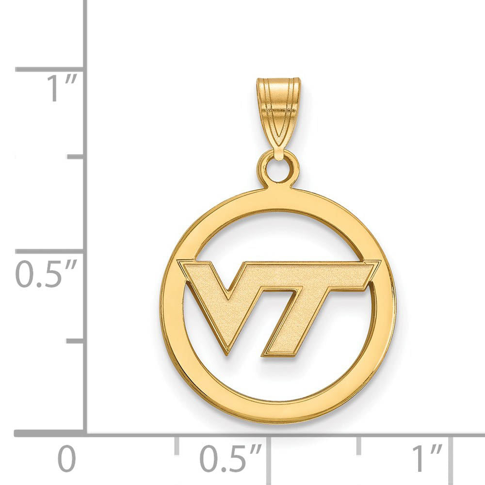 Alternate view of the 14k Gold Plated Silver Virginia Tech Small Logo Circle Pendant by The Black Bow Jewelry Co.
