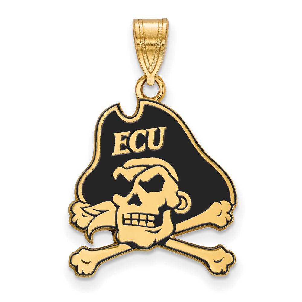 14k Gold Plated Silver East Carolina U Large Enamel Pendant, Item P25150 by The Black Bow Jewelry Co.