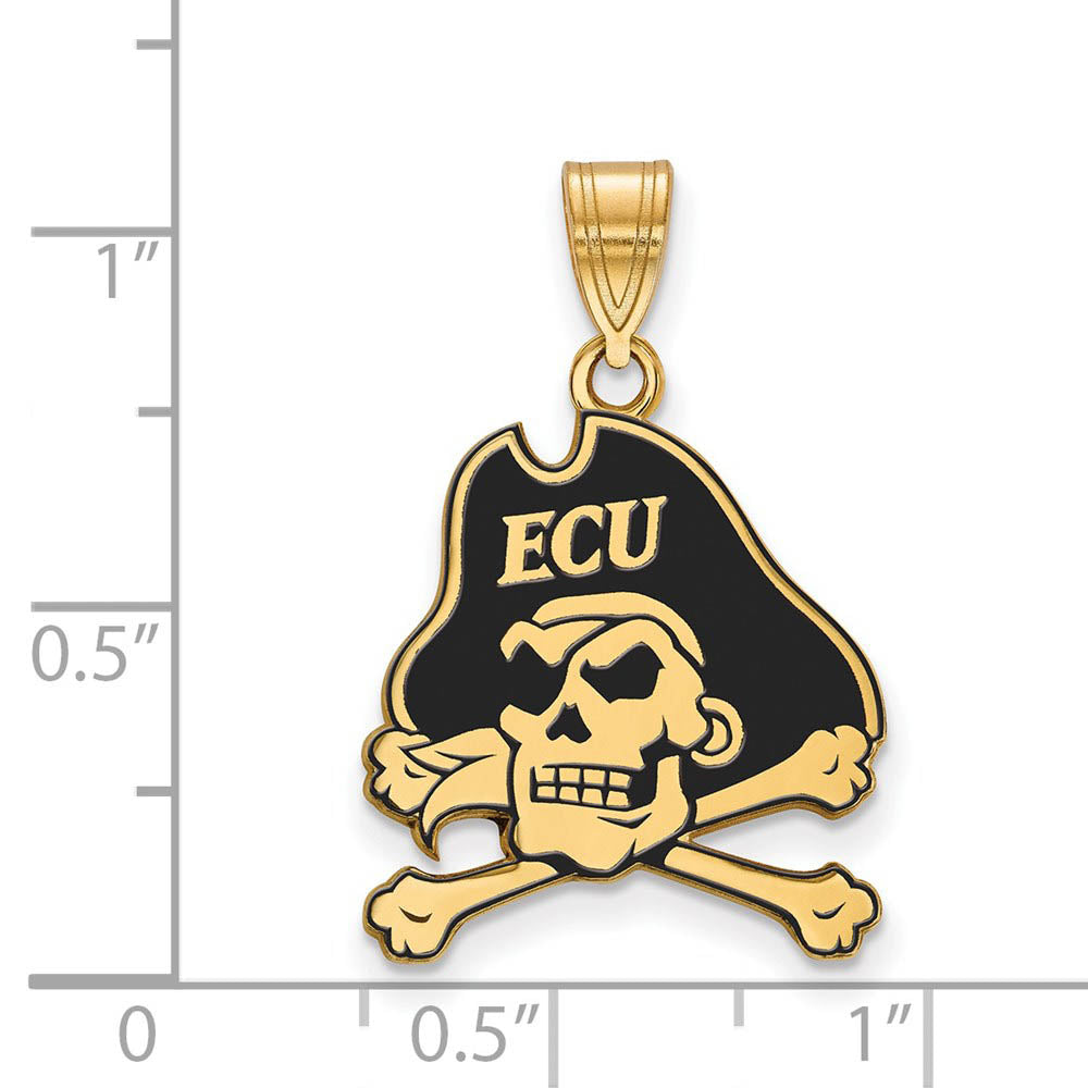 Alternate view of the 14k Gold Plated Silver East Carolina U Large Enamel Pendant by The Black Bow Jewelry Co.