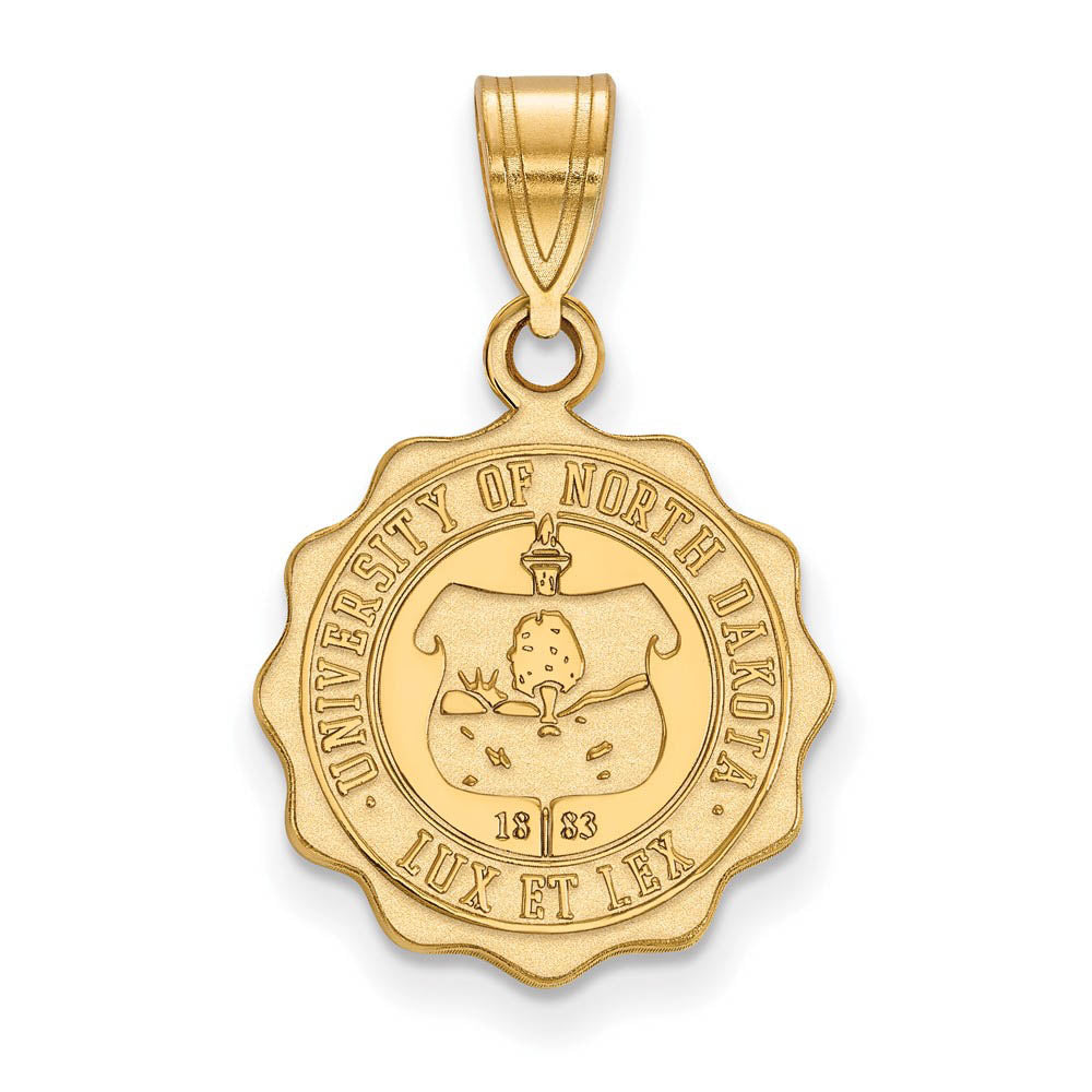 14k Gold Plated Silver North Dakota Medium Crest Pendant, Item P25154 by The Black Bow Jewelry Co.