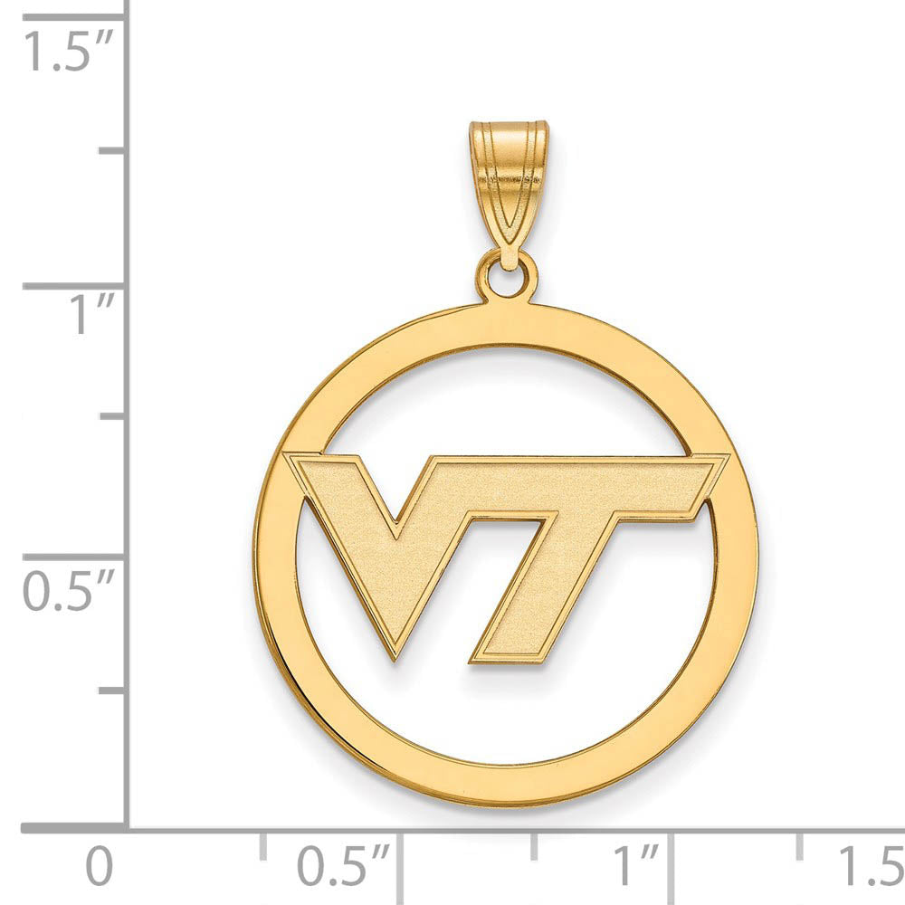 Alternate view of the 14k Gold Plated Silver Virginia Tech XL Logo Circle Pendant by The Black Bow Jewelry Co.