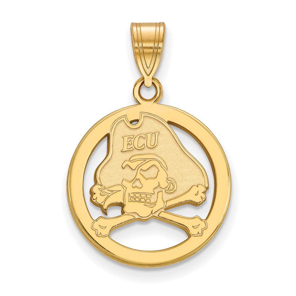 14k Gold Plated Silver East Carolina U Small Circle Pendant, Item P25160 by The Black Bow Jewelry Co.