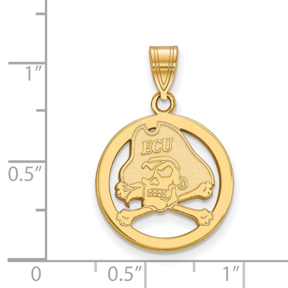 Alternate view of the 14k Gold Plated Silver East Carolina U Small Circle Pendant by The Black Bow Jewelry Co.