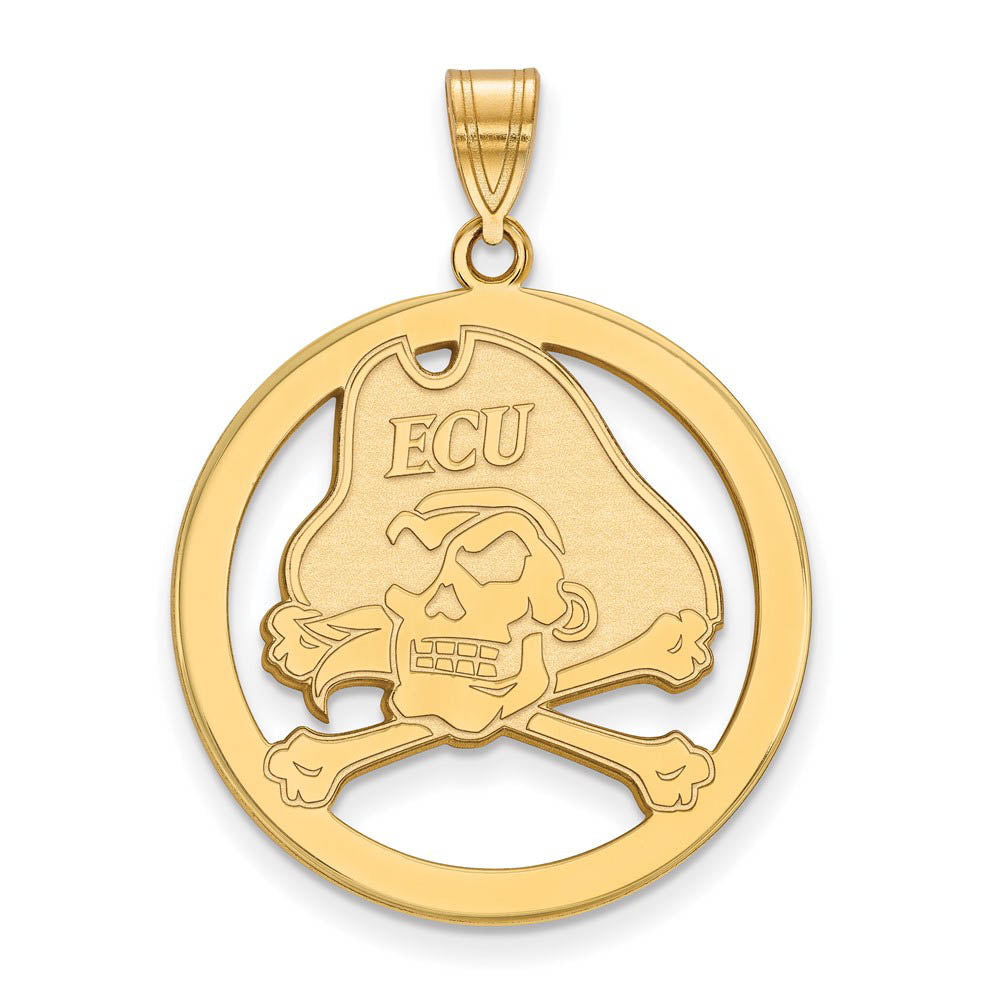 14k Gold Plated Silver East Carolina U XL Circle Pendant, Item P25164 by The Black Bow Jewelry Co.
