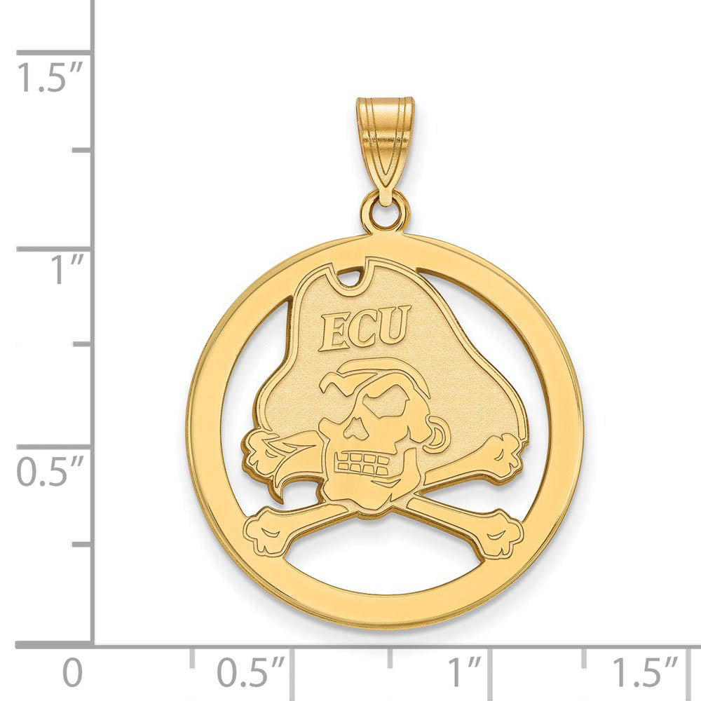 Alternate view of the 14k Gold Plated Silver East Carolina U XL Circle Pendant by The Black Bow Jewelry Co.