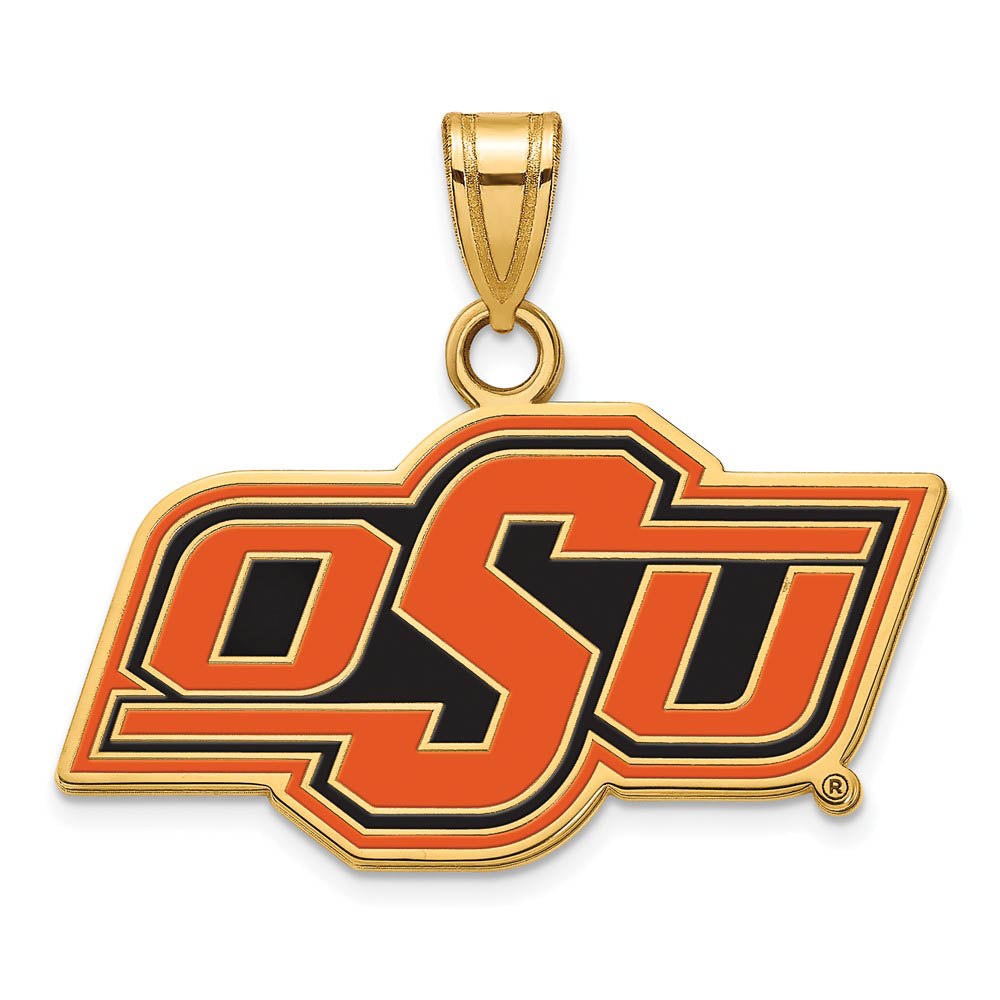 14k Gold Plated Silver Oklahoma State Small Enamel Pendant, Item P25165 by The Black Bow Jewelry Co.