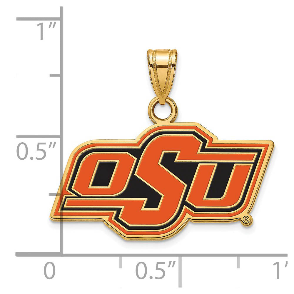 Alternate view of the 14k Gold Plated Silver Oklahoma State Small Enamel Pendant by The Black Bow Jewelry Co.