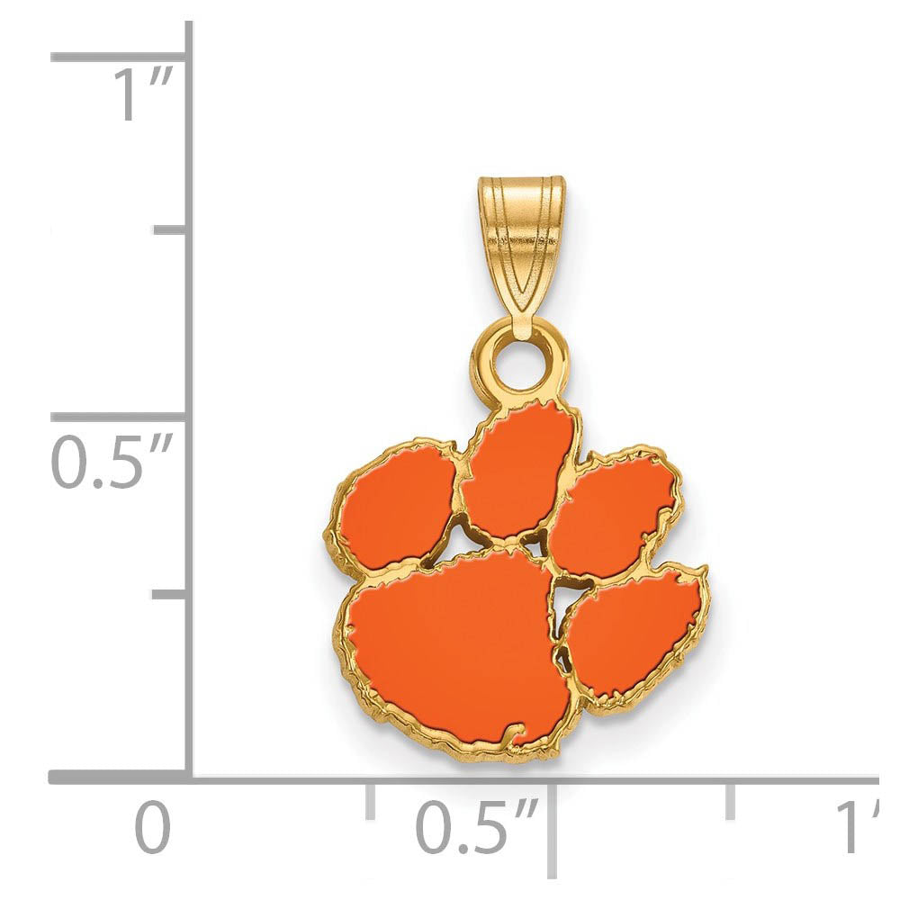Alternate view of the 14k Gold Plated Silver Clemson U Small Enamel Pendant by The Black Bow Jewelry Co.
