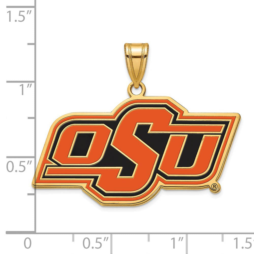 Alternate view of the 14k Gold Plated Silver Oklahoma State Large Enamel Pendant by The Black Bow Jewelry Co.