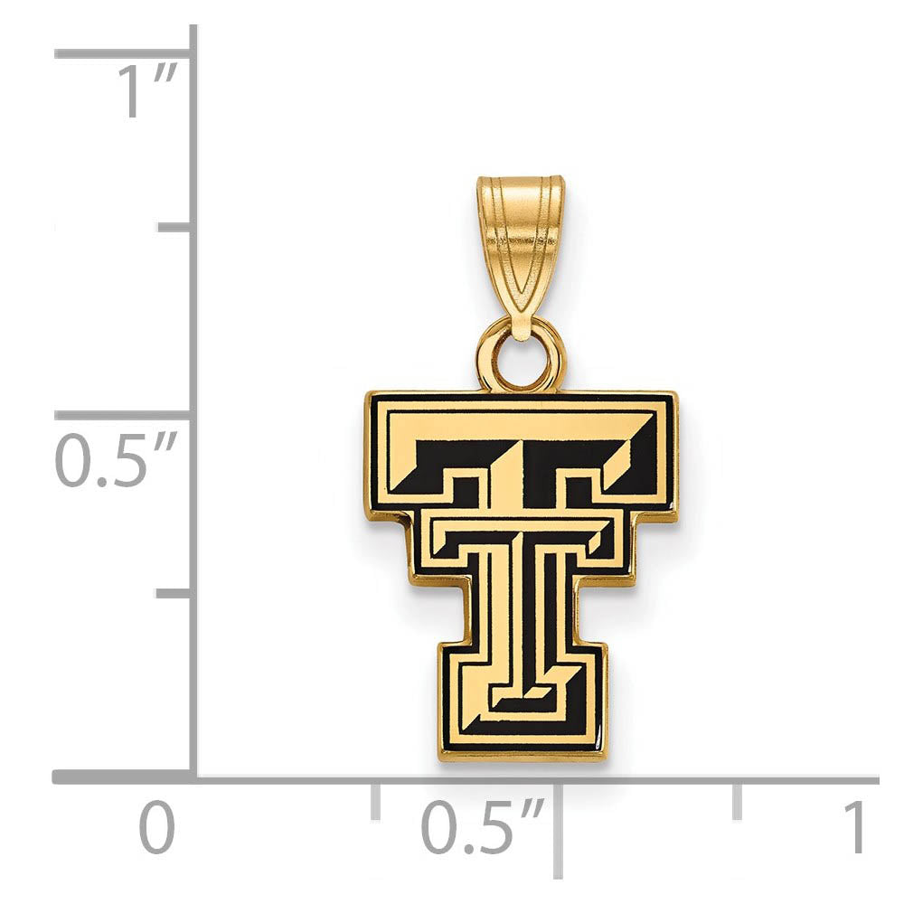 Alternate view of the 14k Gold Plated Silver Texas Tech U. Small Enamel Pendant by The Black Bow Jewelry Co.