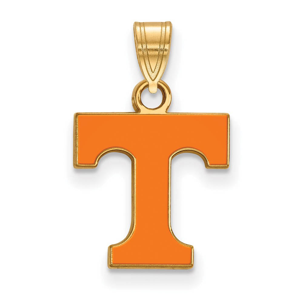14k Gold Plated Silver U. of Tennessee Small Enamel 'T' Pendant, Item P25176 by The Black Bow Jewelry Co.