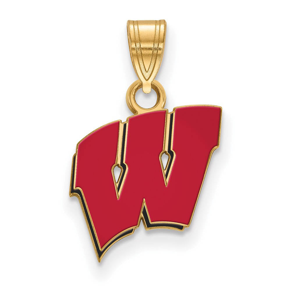 14k Gold Plated Silver U. of Wisconsin Small Enamel 'W' Pendant, Item P25177 by The Black Bow Jewelry Co.