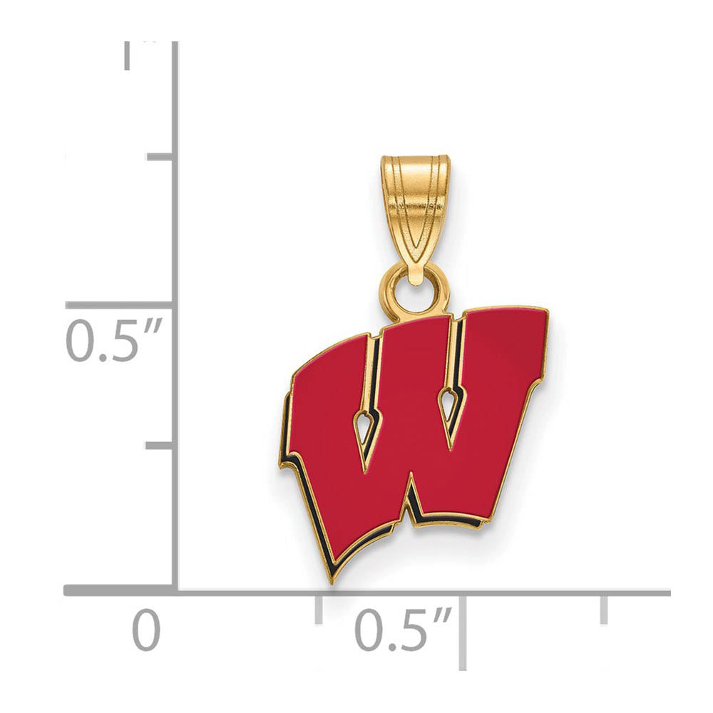 Alternate view of the 14k Gold Plated Silver U. of Wisconsin Small Enamel 'W' Pendant by The Black Bow Jewelry Co.