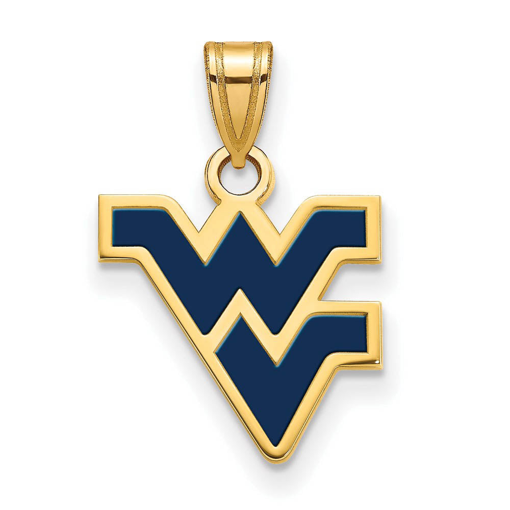 14k Gold Plated Silver West Virginia U. Small Enamel Logo Pendant, Item P25179 by The Black Bow Jewelry Co.