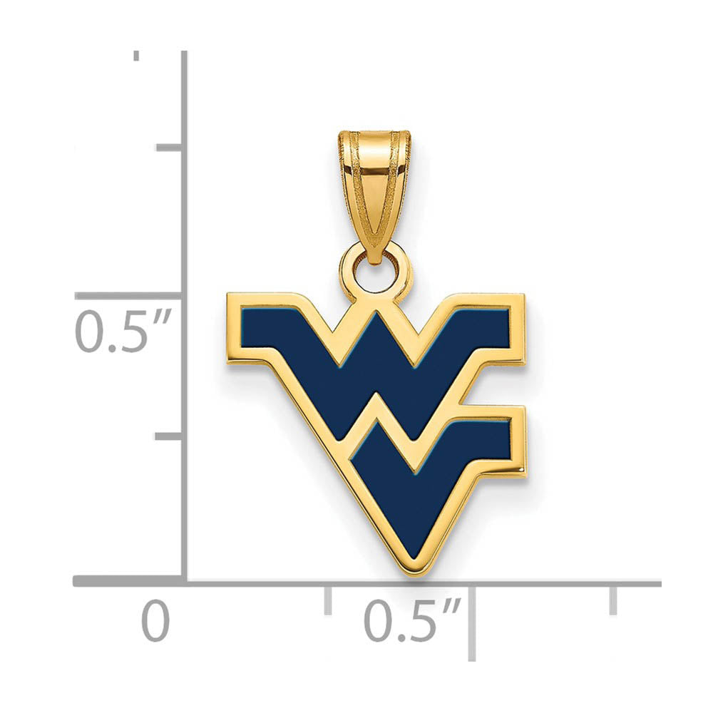 Alternate view of the 14k Gold Plated Silver West Virginia U. Small Enamel Logo Pendant by The Black Bow Jewelry Co.