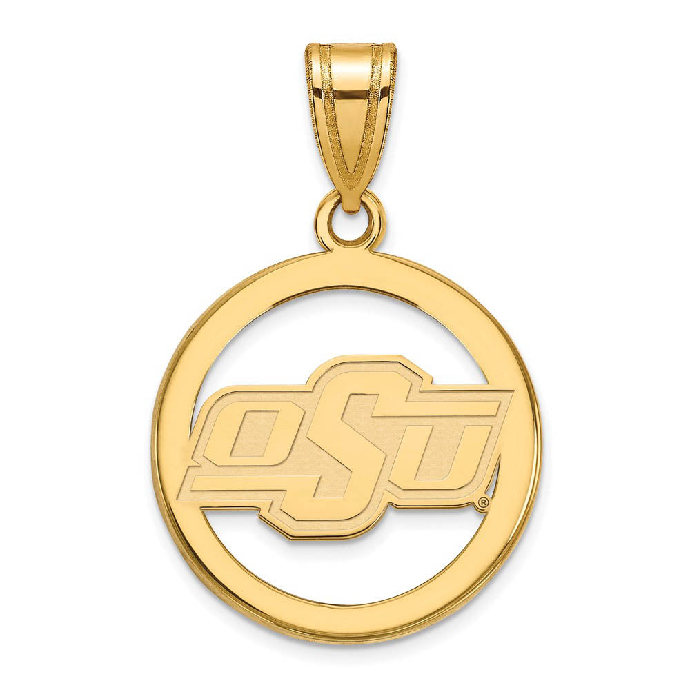 14k Gold Plated Silver Oklahoma State Small Circle Pendant, Item P25182 by The Black Bow Jewelry Co.