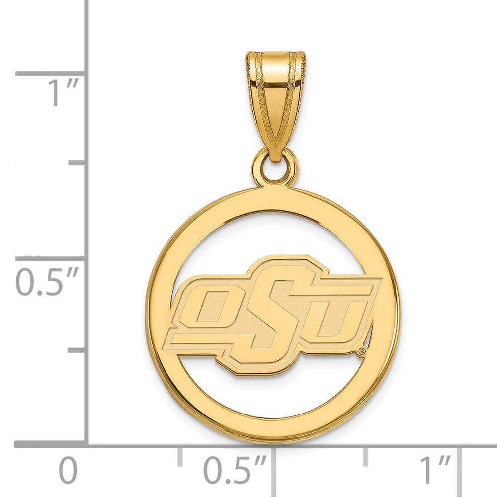 Alternate view of the 14k Gold Plated Silver Oklahoma State Small Circle Pendant by The Black Bow Jewelry Co.