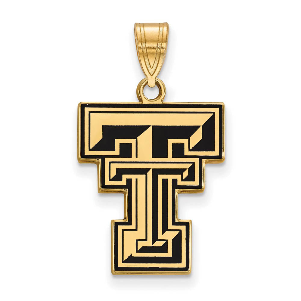 14k Gold Plated Silver Texas Tech U. Large Enamel Pendant, Item P25186 by The Black Bow Jewelry Co.