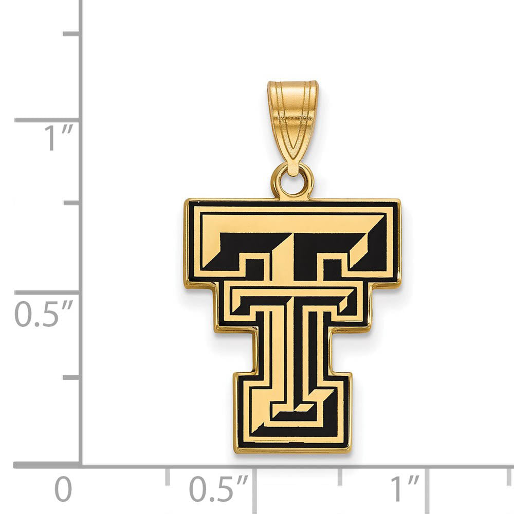 Alternate view of the 14k Gold Plated Silver Texas Tech U. Large Enamel Pendant by The Black Bow Jewelry Co.