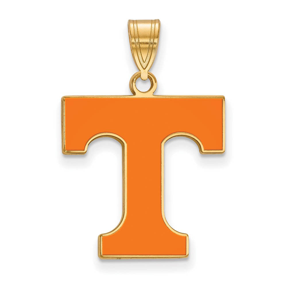 14k Gold Plated Silver U. of Tennessee Large Enamel 'T' Pendant, Item P25189 by The Black Bow Jewelry Co.