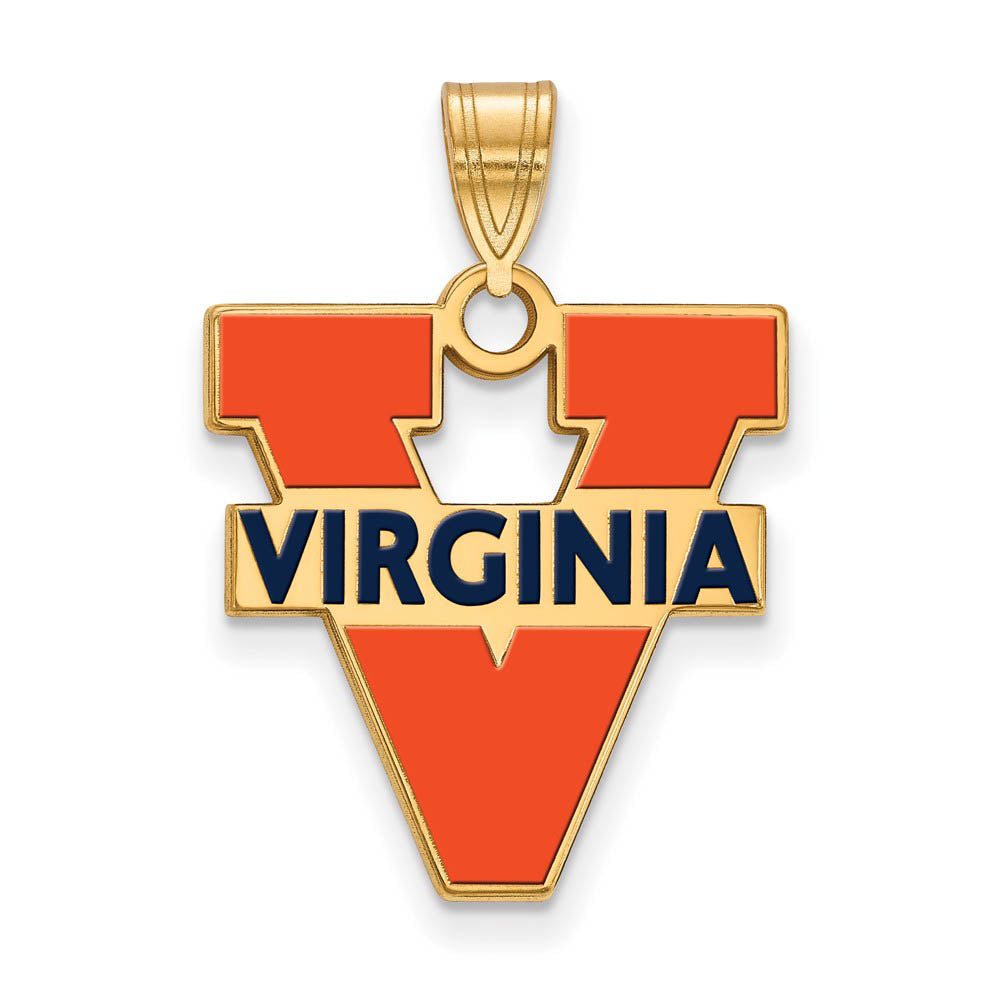 14k Gold Plated Silver U. of Virginia Large 'V' Logo Enamel Pendant, Item P25190 by The Black Bow Jewelry Co.