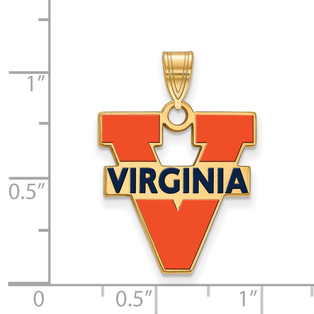 Alternate view of the 14k Gold Plated Silver U. of Virginia Large 'V' Logo Enamel Pendant by The Black Bow Jewelry Co.