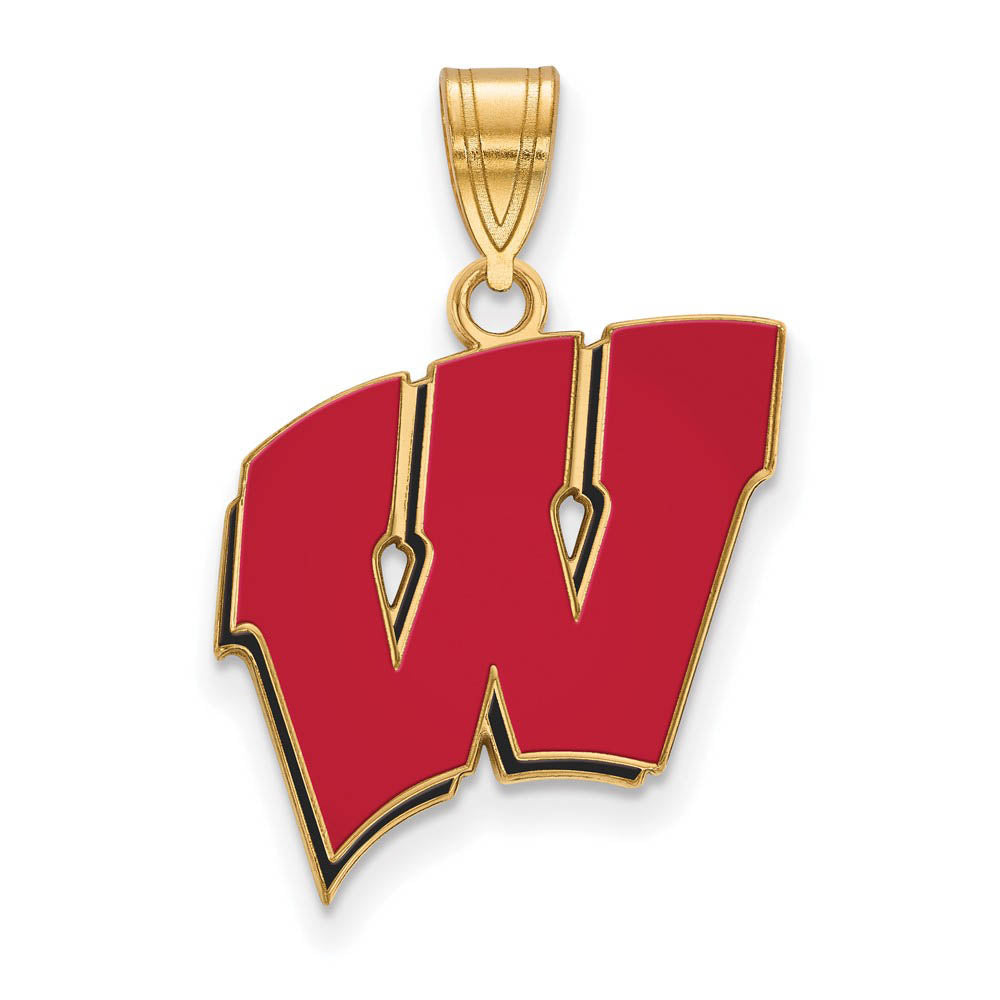 14k Gold Plated Silver U. of Wisconsin Large Enamel 'W' Pendant, Item P25191 by The Black Bow Jewelry Co.