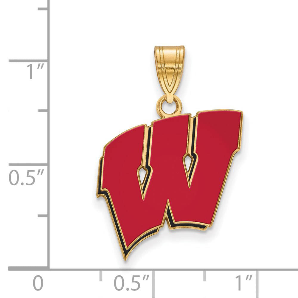 Alternate view of the 14k Gold Plated Silver U. of Wisconsin Large Enamel 'W' Pendant by The Black Bow Jewelry Co.