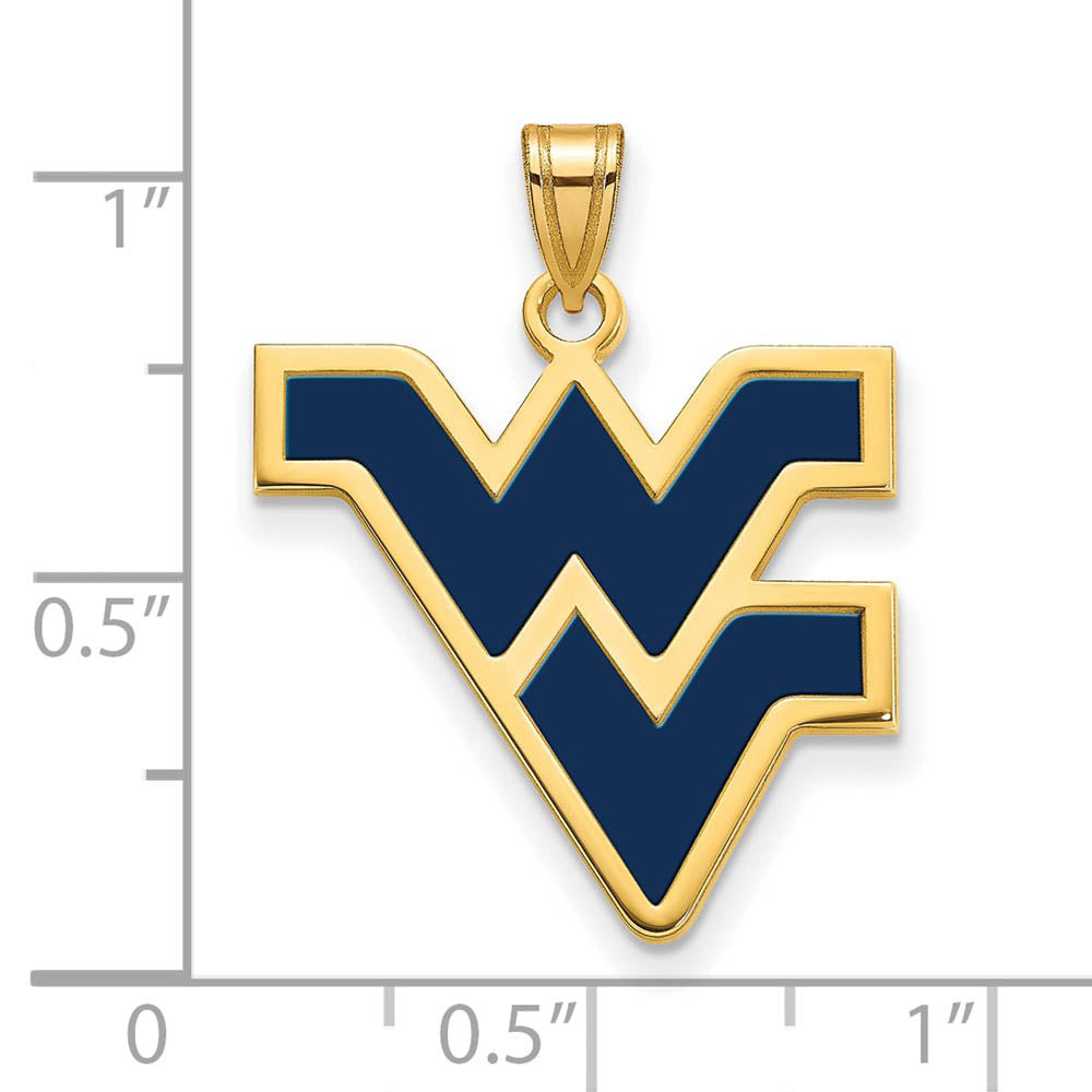 Alternate view of the 14k Gold Plated Silver West Virginia U. Large Enamel Logo Pendant by The Black Bow Jewelry Co.