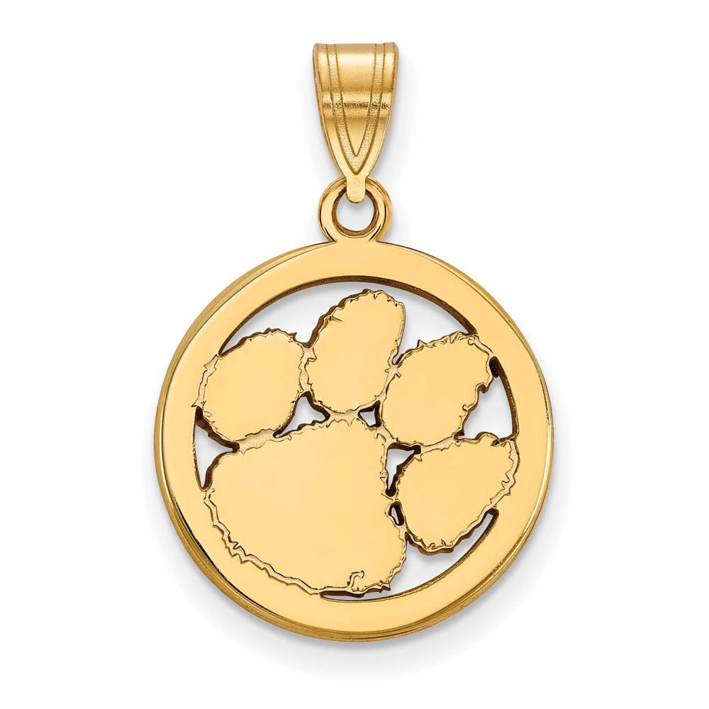14k Gold Plated Silver Clemson U Small Circle Pendant, Item P25194 by The Black Bow Jewelry Co.