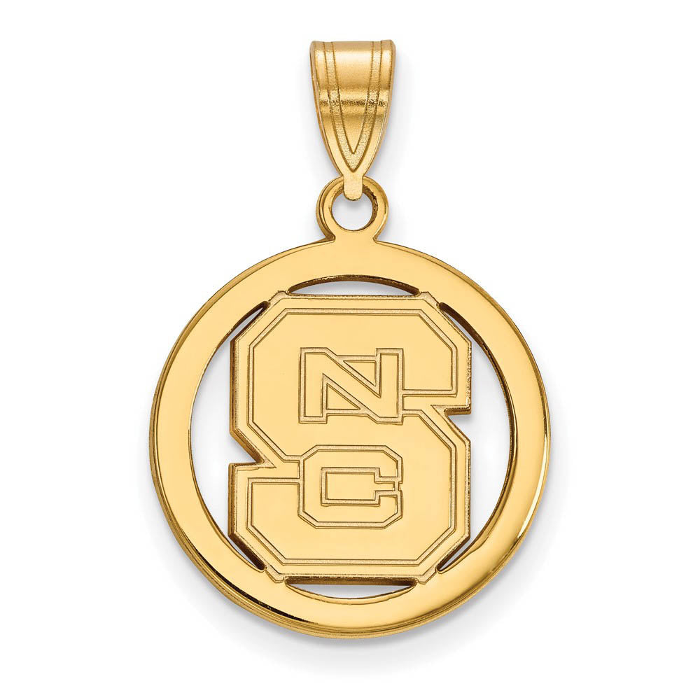 14k Gold Plated Silver North Carolina State Small 'NCS' Circle Pendant, Item P25196 by The Black Bow Jewelry Co.
