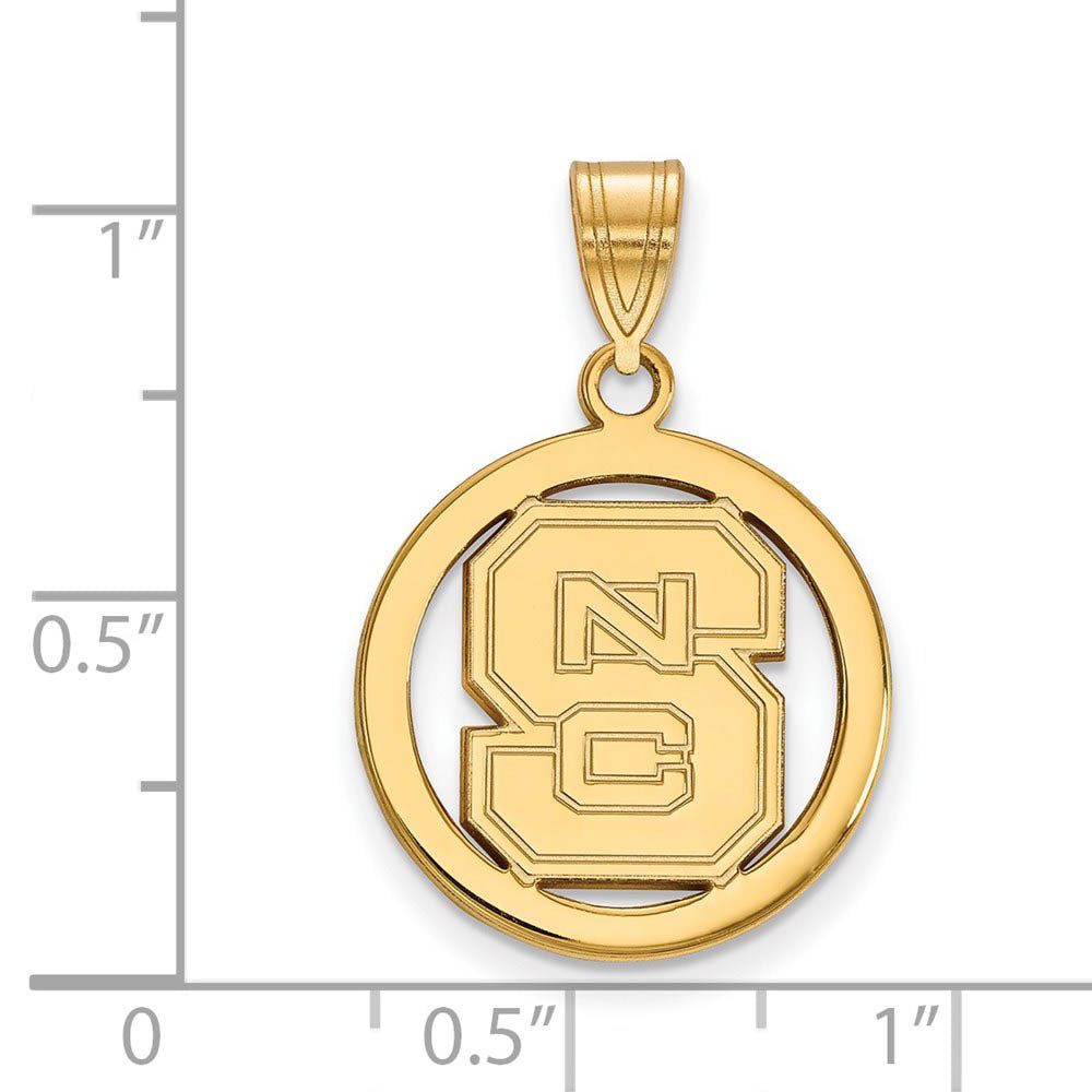 Alternate view of the 14k Gold Plated Silver North Carolina State Small 'NCS' Circle Pendant by The Black Bow Jewelry Co.