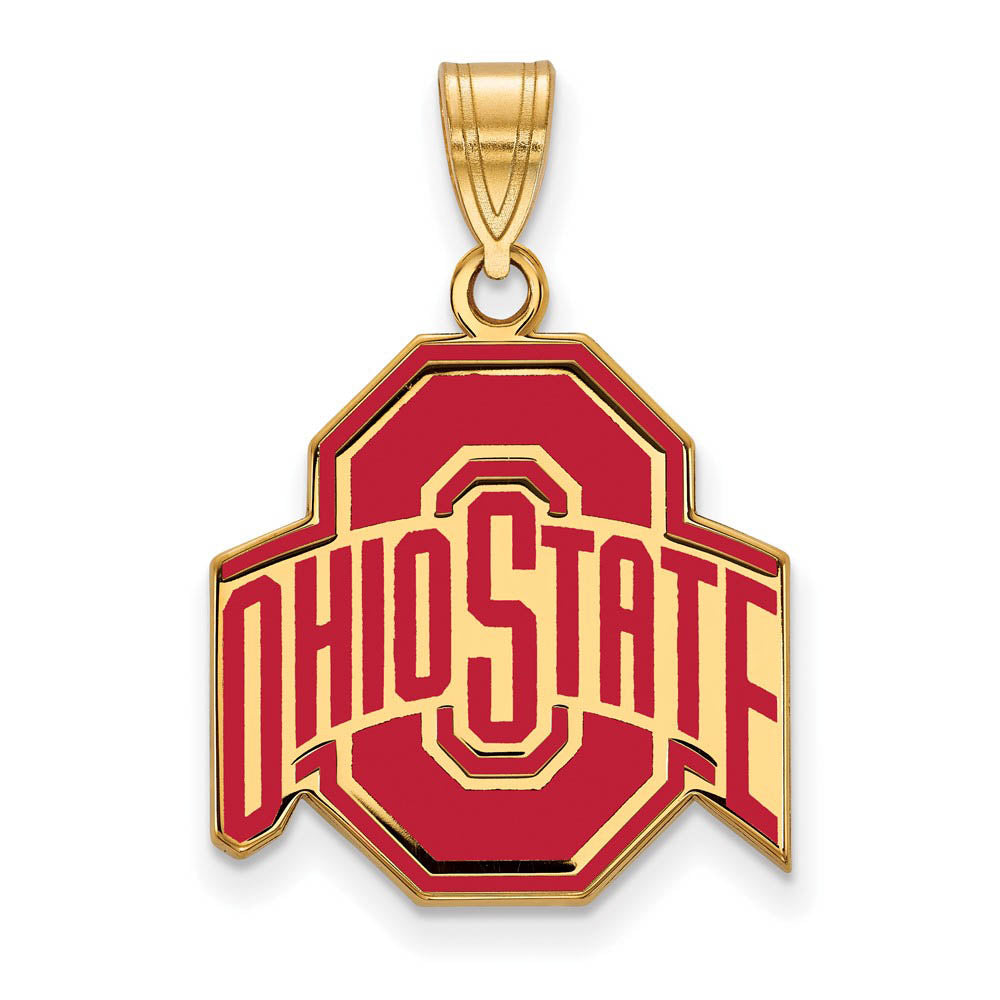 14k Gold Plated Silver Ohio State Large Enamel Logo Pendant, Item P25198 by The Black Bow Jewelry Co.