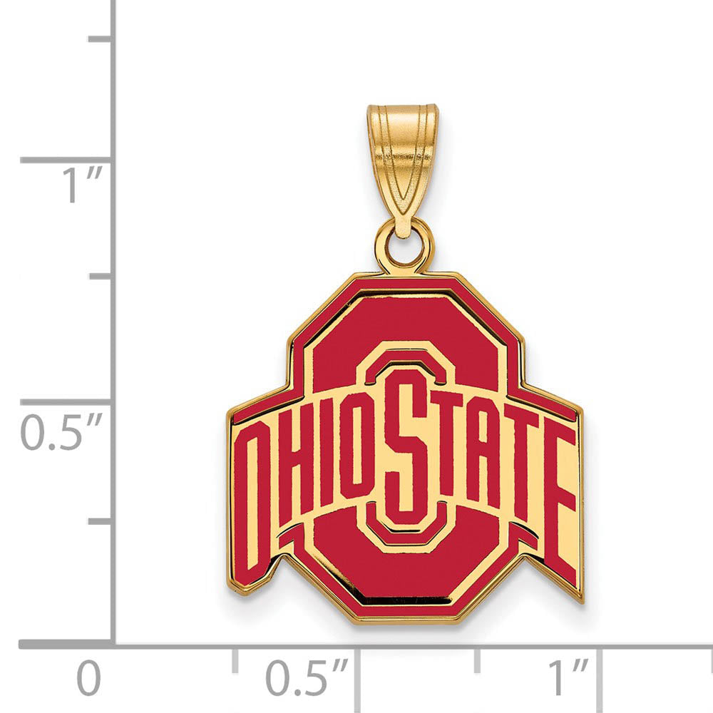 Alternate view of the 14k Gold Plated Silver Ohio State Large Enamel Logo Pendant by The Black Bow Jewelry Co.