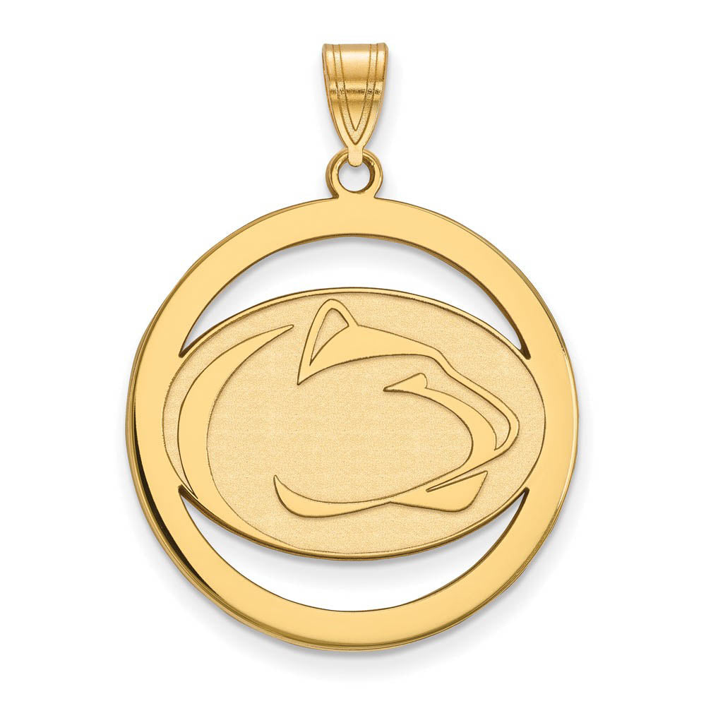 14k Gold Plated Silver Penn State XL Circle Pendant, Item P25199 by The Black Bow Jewelry Co.