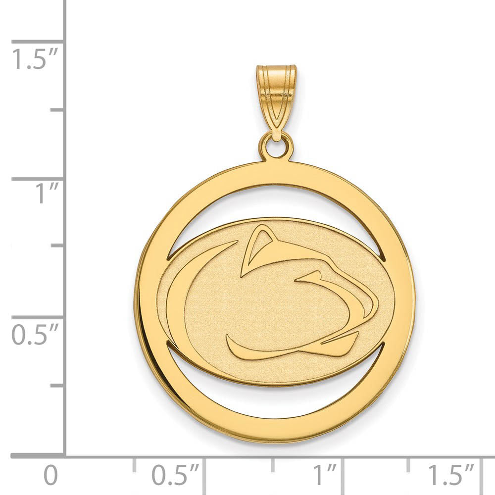 Alternate view of the 14k Gold Plated Silver Penn State XL Circle Pendant by The Black Bow Jewelry Co.
