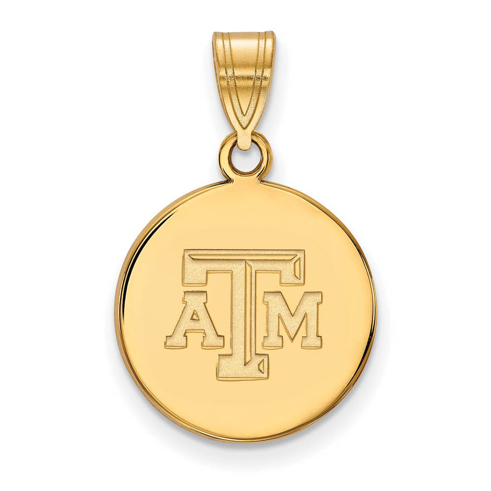14k Gold Plated Silver Texas A&M U. Medium Disc Pendant, Item P25200 by The Black Bow Jewelry Co.