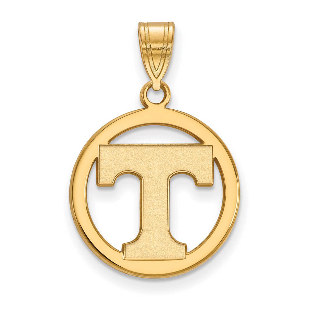 14k Gold Plated Silver U. of Tennessee SM Initial T Circle Pendant, Item P25206 by The Black Bow Jewelry Co.