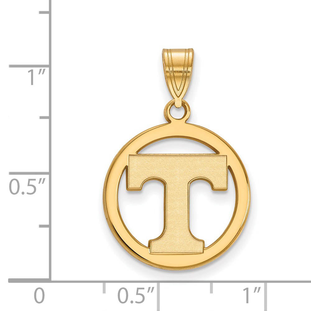 Alternate view of the 14k Gold Plated Silver U. of Tennessee SM Initial T Circle Pendant by The Black Bow Jewelry Co.
