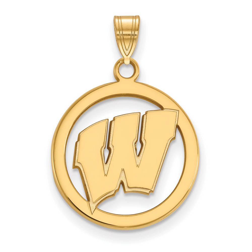 14k Gold Plated Silver U. of Wisconsin SM Initial W Circle Pendant, Item P25208 by The Black Bow Jewelry Co.