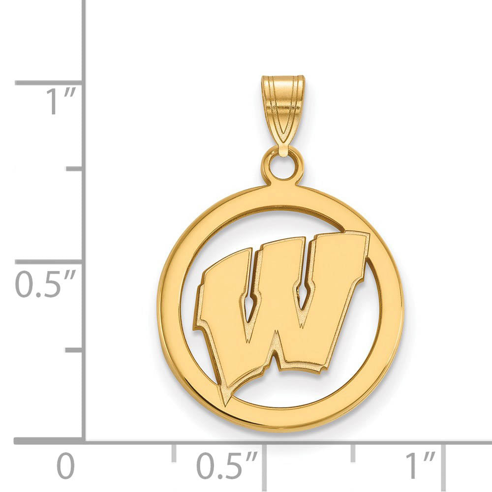 Alternate view of the 14k Gold Plated Silver U. of Wisconsin SM Initial W Circle Pendant by The Black Bow Jewelry Co.
