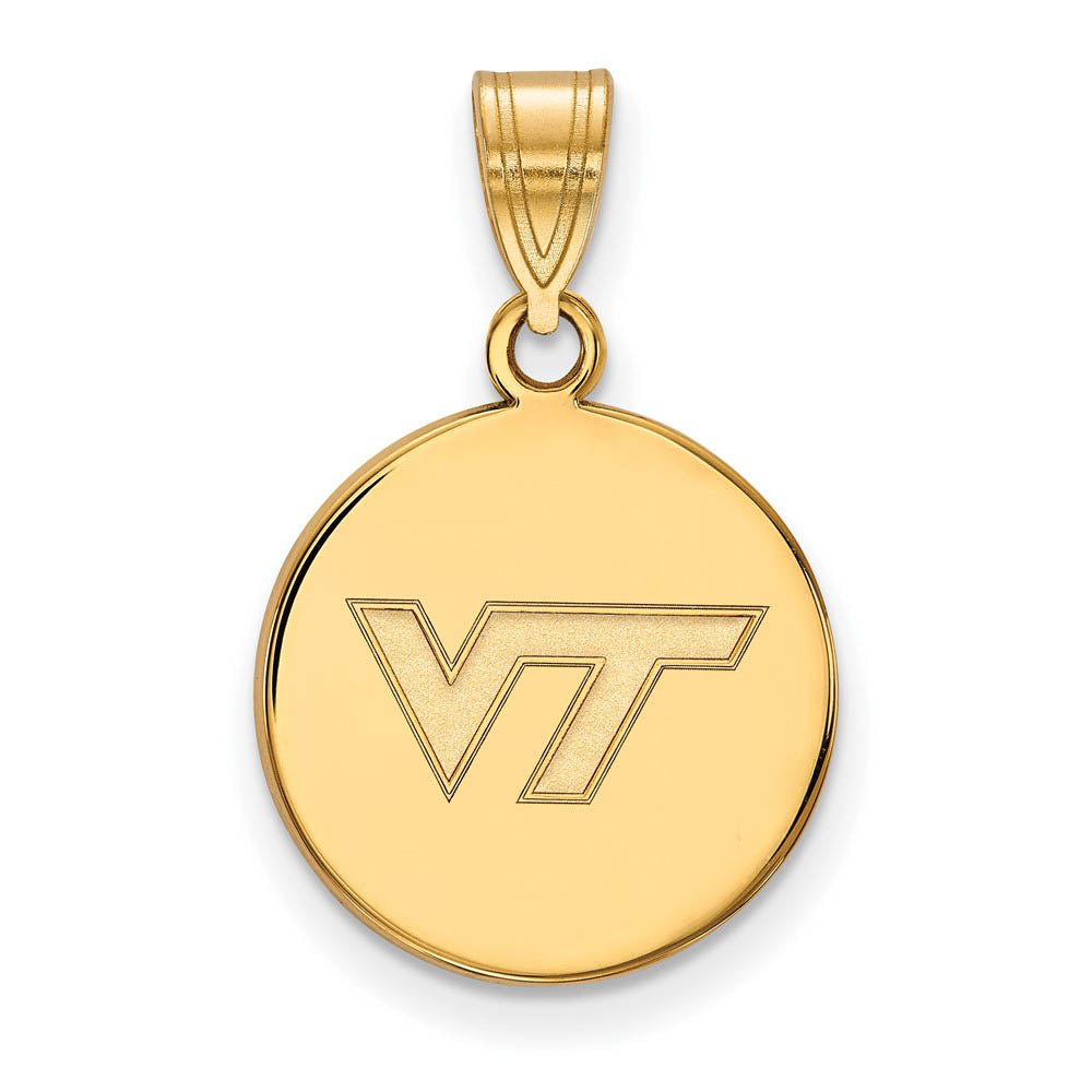 14k Gold Plated Silver Virginia Tech Medium Logo Disc Pendant, Item P25209 by The Black Bow Jewelry Co.