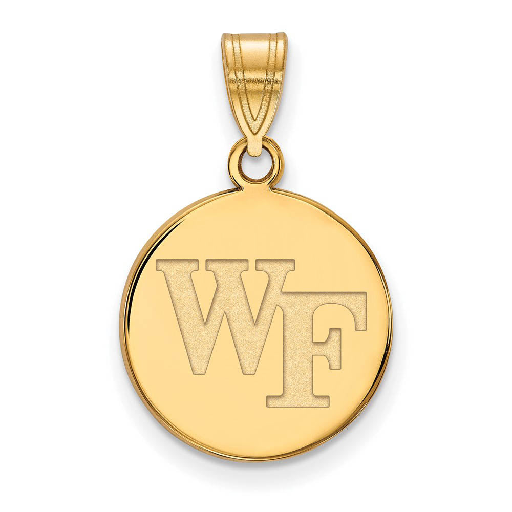 14k Gold Plated Silver Wake Forest U. Medium 'WF' Disc Pendant, Item P25211 by The Black Bow Jewelry Co.