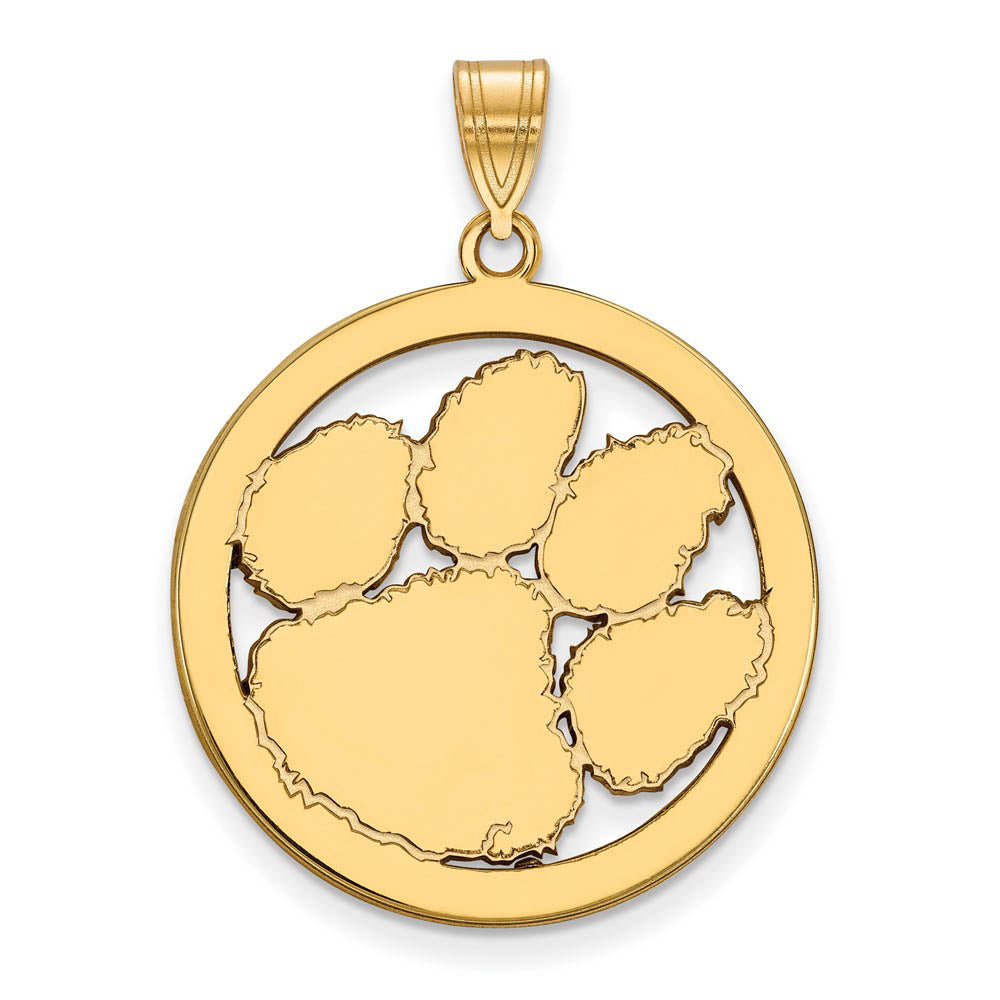 14k Gold Plated Silver Clemson U XL Circle Pendant, Item P25213 by The Black Bow Jewelry Co.