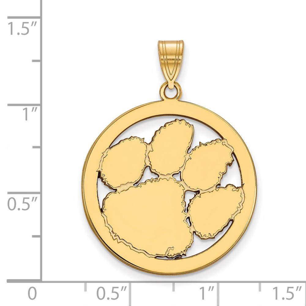 Alternate view of the 14k Gold Plated Silver Clemson U XL Circle Pendant by The Black Bow Jewelry Co.
