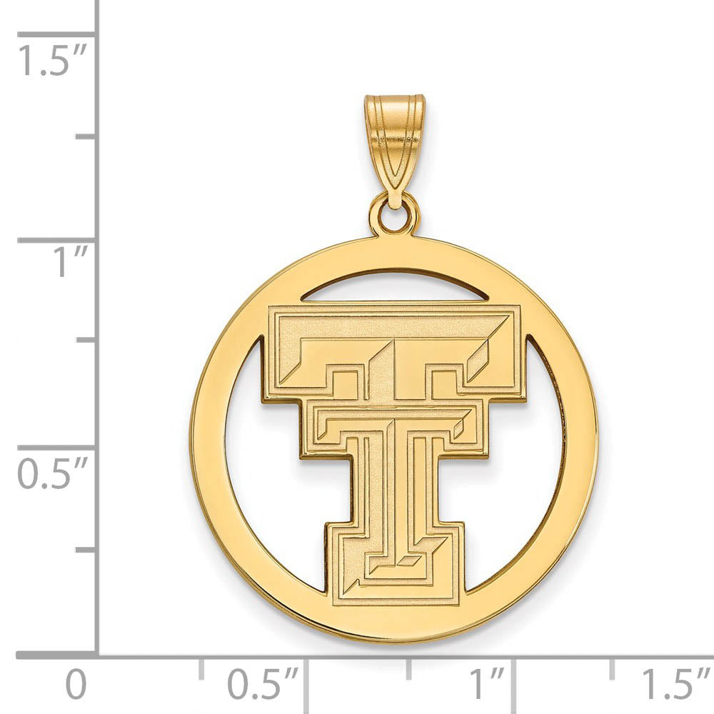 Alternate view of the 14k Gold Plated Silver Texas Tech U. XL Circle Pendant by The Black Bow Jewelry Co.