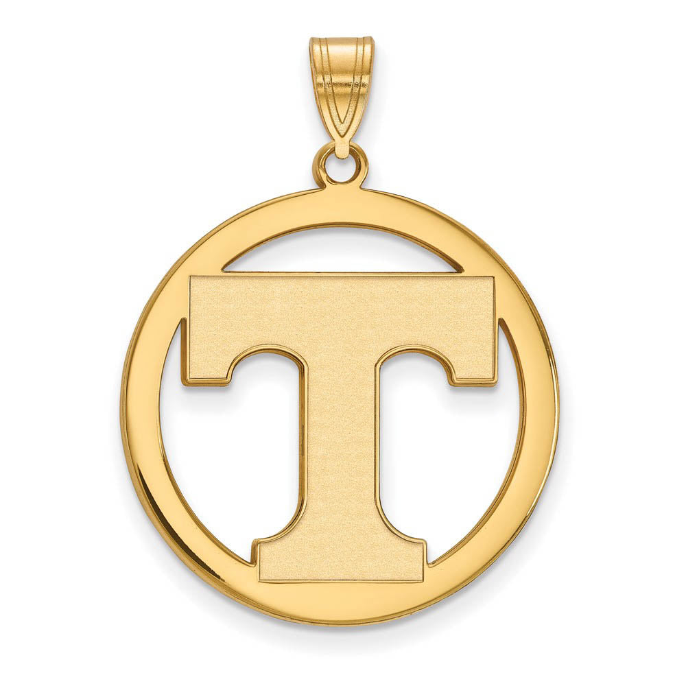 14k Gold Plated Silver U. of Tennessee XL Initial T Circle Pendant, Item P25224 by The Black Bow Jewelry Co.