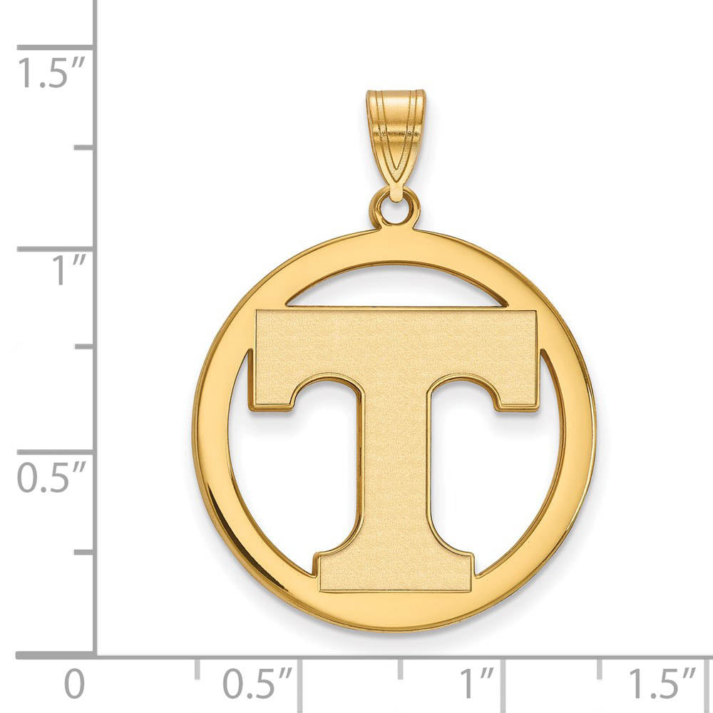 Alternate view of the 14k Gold Plated Silver U. of Tennessee XL Initial T Circle Pendant by The Black Bow Jewelry Co.