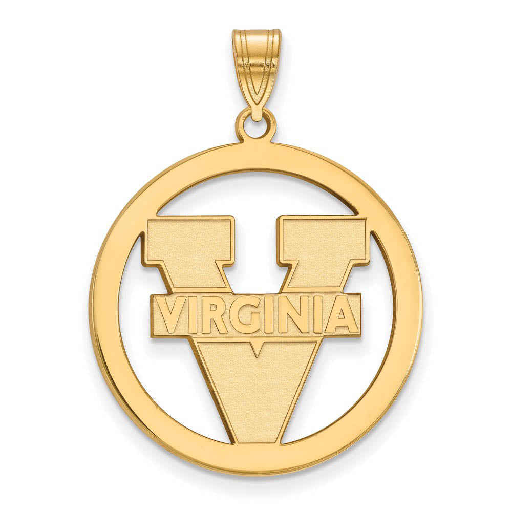 14k Gold Plated Silver U. of Virginia XL 'V' Logo Circle Pendant, Item P25225 by The Black Bow Jewelry Co.